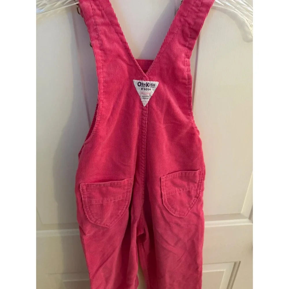 OshKosh B'gosh Vintage Girls 5T Hot Pink Retro Corduroy Overalls Made in USA
